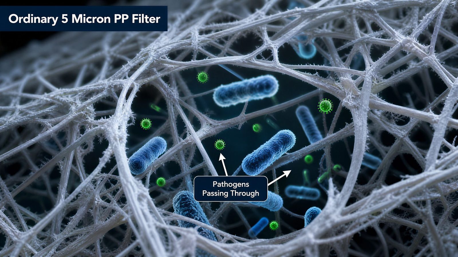 Pathogens passing through an ordinary 5 micron PP filter